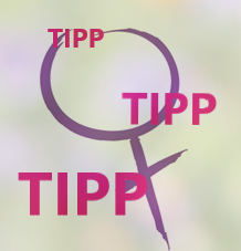 Frauenzeichen mit dem Wort TIPP in 3 unterschiedlichen Größen mit transparentem Blumenfilter